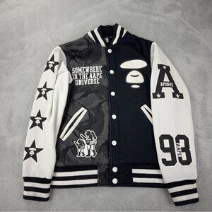 Aape by A Bathing Ape Split Camo Varsity Jacket Men's Size Small With Flaws